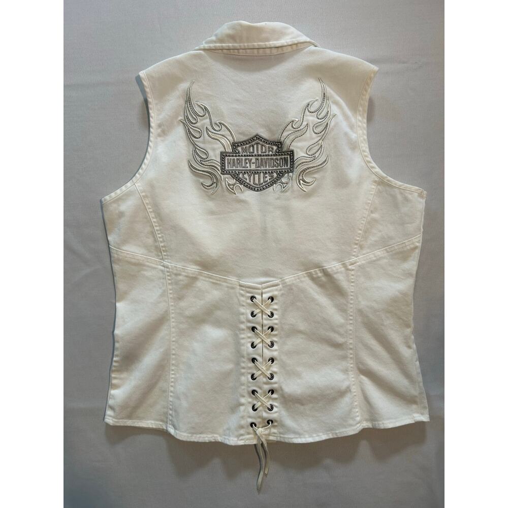 Harley Davidson Women's Zip Up Sleeveless Tank White Large - Picture 2 of 10